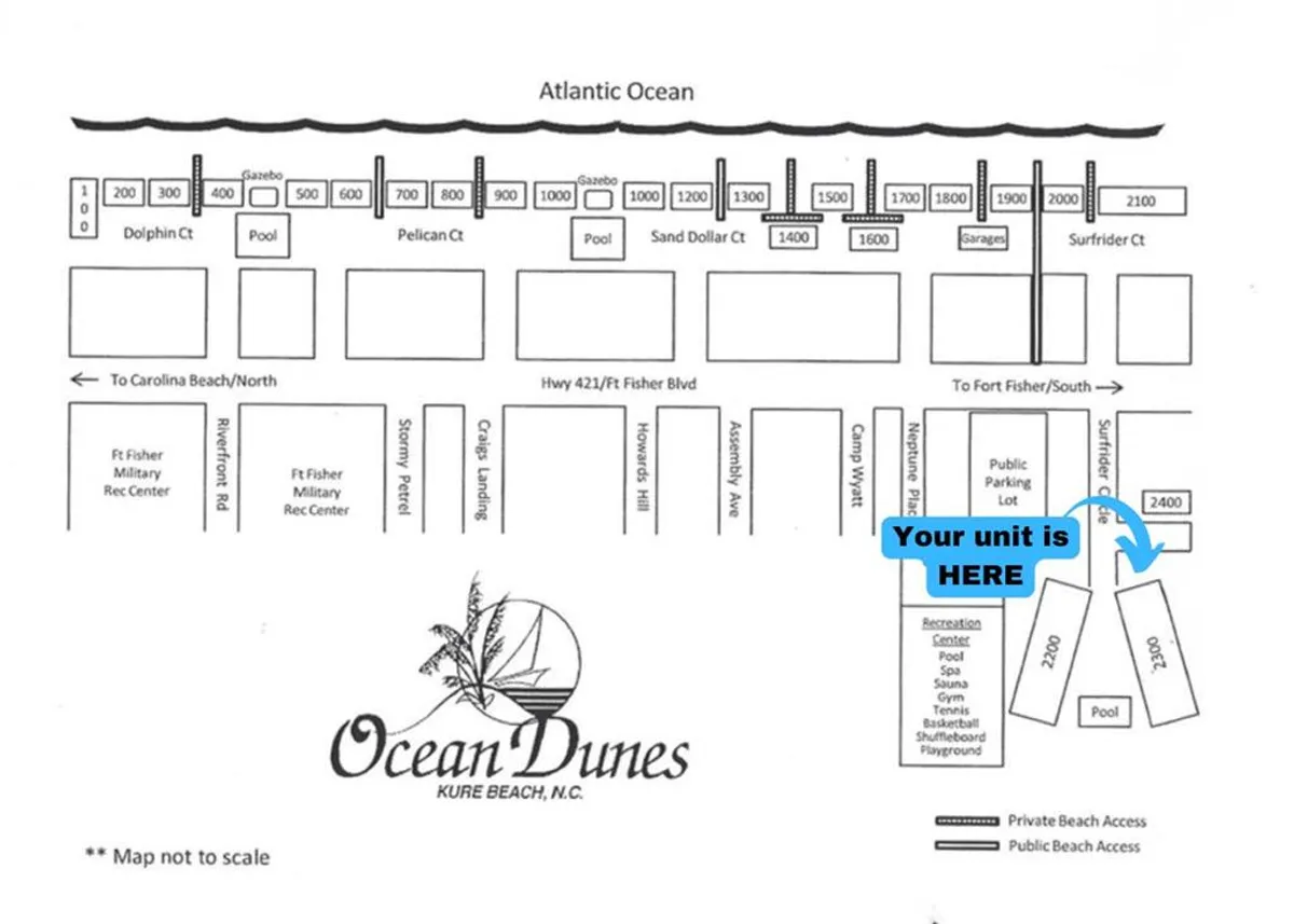 A stunning overview showcasing the Atlantic Ocean, private beach access, a recreation center, and a community pool. The image captures swimmers in the pool, pathways leading to the sandy beach, and inviting gathering areas, all set against the backdrop of the coastline.